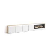 Skraut Home | Meuble TV | Banc Télé | Grand Espace de Rangement | 315x50x35 cm | pour écrans jusqu'à 80" | Cheminée électrique XXL | Style Moderne | Blanc et Chêne Soft