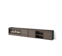 Skraut Home | Meuble TV | Banc Télé | Grand Espace de Rangement | 315x50x35 cm | pour écrans jusqu'à 80" | Cheminée électrique XXL | Style Moderne | Chêne foncé et Noir