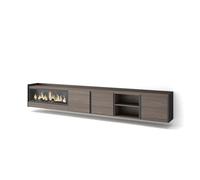 Skraut Home | Meuble TV | Banc Télé | Grand Espace de Rangement | 315x50x35 cm | pour écrans jusqu'à 80" | Cheminée électrique XXL | Suspendu, Mural | Style Moderne | Chêne foncé et Noir