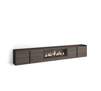 Skraut Home | Meuble TV | Banc Télé | Grand Espace de Rangement | 315x50x35 cm | pour écrans jusqu'à 80" | Cheminée électrique XXL | Style Moderne | Chêne foncé et Noir