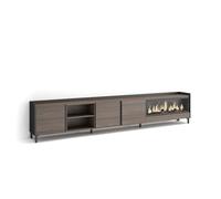 Skraut Home | Meuble TV | Banc Télé | Grand Espace de Rangement | 315x61x35 cm | pour écrans jusqu'à 80" | Cheminée électrique XXL | Design Industriel | Style Moderne | Chêne foncé et Noir