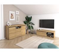 Skraut Home | Set Naturale | Salle à Manger | Meuble auxiliaire | Buffet-Meuble TV 120cm | Finition Couleur chêne Noir Nordique