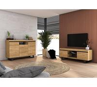 Skraut Home | Set Naturale Salle à Manger | Meuble auxiliaire | Buffet-Meuble TV 140cm | Finition Couleur chêne Nordique Noir
