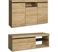 Skraut Home - Set Naturale salle à manger, meuble auxilier, buffet-meuble TV 120cm chêne noir nordique