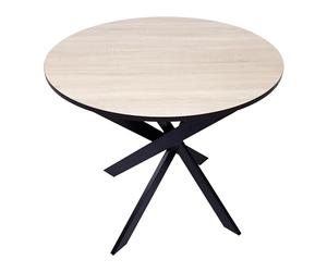 Skraut Home | Table à Manger Ronde Fixe | Modèle Zen | 90 x 90 x 77 cm | Capacité jusqu'à 4 Personnes | Matériaux résistants (Chêne/Noir + Pieds Noirs, 90cm)