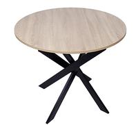 Skraut Home | Table à Manger Ronde Fixe | Modèle Zen | 90 x 90 x 77 cm de Haut | Capacité jusqu'à 4 Personnes | Matériaux résistants | Couleur chêne | Pieds métalliques Couleur Noir laqué Mat
