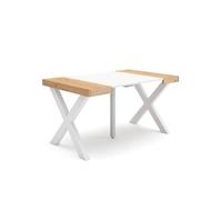 Skraut Home - Table console extensible - Chêne et blanc - Pour 6 personnes - Pieds bois massif