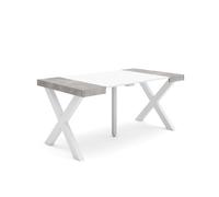 Skraut Home | Table Console Extensible | Console Meuble | 160 | pour 8 Personnes | Pieds Bois Massif | Style Moderne | Blanc et Ciment