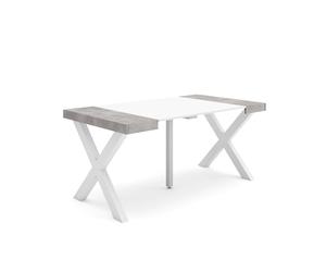 Skraut Home | Table Console Extensible | Console Meuble | 160 | pour 8 Personnes | Pieds Bois Massif | Style Moderne | Blanc et Ciment