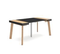 Skraut Home | Table Console Extensible | Console Meuble | 160 | pour 8 Personnes | Pieds en Bois | Style Moderne | Chêne et Noir
