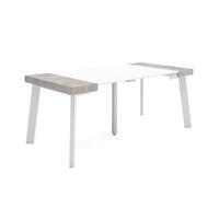 Skraut Home | Table Console Extensible | Console Meuble | 180 | pour 8 Personnes | Pieds en Bois | Style Moderne | Blanc et Ciment