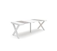 Skraut Home | Table Console Extensible | Console Meuble | 220 | pour 10 Personnes | Pieds Bois Massif | Style Moderne | Blanc et Ciment