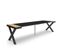 Skraut Home | Table Console Extensible | Console Meuble | 300 | pour 14 Personnes | Pieds Bois Massif | Style Moderne | Chêne et Noir