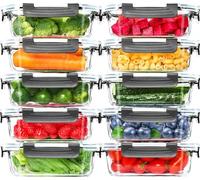 Skroam Lot de 10 conteneurs en verre hermétiques pour aliments, avec couvercles, pour cuisine, déjeuner, préparation des repas, boîtes Bento, 623,7 g