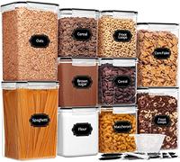 Skroam Lot de 10 grands récipients hermétiques pour farine et sucre, avec couvercles, sans BPA, pour cuisine, garde-manger, farine, sucre, aliments en vrac, noir