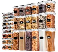 Skroam Lot de 36 boîtes de rangement hermétiques en plastique avec couvercles pour farine, sucre et céréales, étiquettes et marqueur