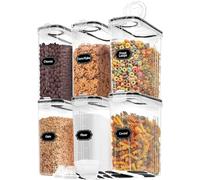 Skroam Lot de 6 boîtes de rangement hermétiques pour céréales avec couvercles, distributeurs de céréales en plastique pour cuisine et garde-manger, tasses à mesurer et 20 étiquettes