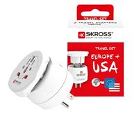 SKROSS- 1.500204-E | Combo Monde au USA | Adaptateur de Voyage USA et Europe dans Un Seul Adaptateur. Tension et Puissance: 100V-1500W/250V-3750W - Convient pour Ordinateur Portable et sèche-Cheveux