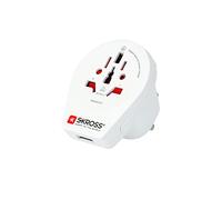 SKROSS 72872 Country Adapter World to UK USB, blanc - convient pour tous les appareils avec ou sans mise à la terre (2 et 3 pôles), avec chargeur USB intégré