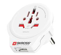 SKROSS | 1.500266 | Adaptateur de Voyage Monde vers Europe (Shuko) avec Prise USB 1.0 5,0 V DC/Max 2,4 A - Puissance et Tension 100V - 1600W / 250V - 4000W - Protection Contre Les Chocs électriques