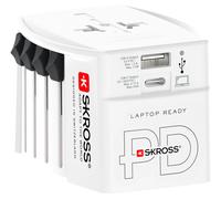 SKROSS 74799 Adaptateur de voyage MUV USB AC 65 PD, blanc - 65 W, 1x USB-C™ et 1x USB-A plus fiche secteur internationale pour appareils non mis à la terre, 2 pôles