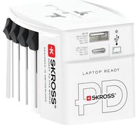 SKROSS 80165 World Adapter MUV USB AC30PD, blanc - Adaptateur de voyage international innovant à 2 broches avec double port USB intégré (1 x USB-C et 1 x USB)