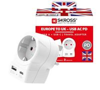 SKROSS Adaptateur de voyage Europe vers UK USB AC20PD, avec 1 port USB de type C et 1 port USB de type A, charge rapide, alimentation électrique, protection contre les chocs