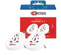 SKROSS Lot de 2 adaptateurs de voyage du monde vers l'Europe | Adaptateur de prise d'entrée universel pour prises européennes, adaptateur secteur suisse (blanc), sécurité pour enfants