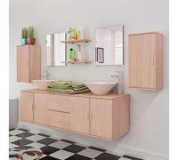 SKTQYQO Ensemble de meubles de salle de bain 11 pièces beige avec lavabo et robinet