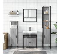 SKTQYQO Ensemble de meubles de salle de bain 4 pièces gris Sonoma bois multicouche | 60 x 16 x 60 cm, miroir, 60 x 30 x 60 cm, lavabo, 33 x 33 x 120,5 cm, armoire, 33 x 33 x 185,5 cm