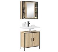 SKTQYQO Ensemble de salle de bain 2 pièces marron bois multicouche 60 x 30 x 60 cm | Design mural avec miroir et étagère, poignée de barre, 2 portes, pour intérieur