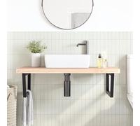SKTQYQO Étagère de lavabo murale en acier massif hêtre 100 x 60 x 4 cm Noir | Forme trapèze, support 100 kg, 2 supports inclus, montage flexible lavabo