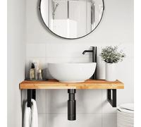 SKTQYQO Étagère lavabo murale 60 x 40 x 4 cm acacia noir | Lot de 2 supports rectangulaires en acier, capacité de 100 kg, montage flexible pour lavabo, gain de place