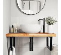 SKTQYQO Étagère lavabo murale en acier noir 80 x 60 x 4 cm | Bois massif d'acacia, capacité 100 kg, support trapézoïdal, montage flexible