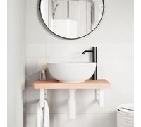 SKTQYQO Étagère murale pour lavabo 60 x 40 x 4 cm en acier blanc | Bois massif de hêtre non traité - Charge maximale : 100 kg - Montage flexible - Équerres incluses
