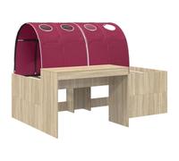 SKTQYQO Lit haut avec bureau 3 pièces chêne sonoma et rouge | Bois d'ingénierie, 193 x 133,5 x 61 cm, max 120 kg, montage facile, utilisation en intérieur