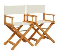 SKTQYQO Lot de 2 chaises de réalisateur pliantes en tissu blanc crème | Bois d'acacia massif, utilisation extérieure, charge maximale 110 kg, facile à plier