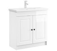 SKTQYQO Meuble de salle de bain sous évier blanc brillant 78 x 37 x 81 cm | Bois d'ingénierie résistant à l'humidité, poignées noires en métal, 1 étagère, montage facile