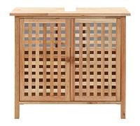 SKTQYQO Meuble lavabo en bois de noyer massif naturel 66 x 29 x 62 cm | Avec miroir 60 x 12 x 62 cm, 2 portes grillées, étagère porte-brosses à dents, contreplaqué
