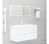 SKTQYQO Meuble sous lavabo blanc 90 cm bois multicouche avec tiroir | Lavabo en céramique avec trop-plein, robinet chaud-froid inclus, facile à nettoyer