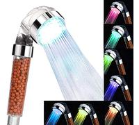 Skupro Pommeau Douche Anti Calcaire, Economiseur d'eau pression Pommeau de Douche avec 7 Couleurs Changeantes, Transparent Douche à Main avec Filtre ionique et Pierre pour Spa