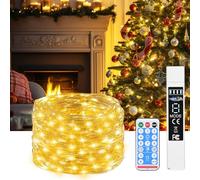 SKUTZTEK Guirlande Lumineuse LED 20M 200 LED Blanc Chaud, Rechargeable Batterie 3600mAh avec Écran LCD, USB-C, IP44, 8 Modes, Minuterie, Télécommande, Guirlande LED Flexibles pour Intérieur/Extérieur