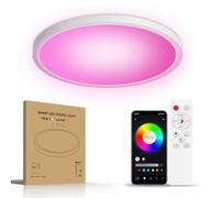 SKUTZTEK Plafonnier LED 34W, Dimmable RGB avec Télécommande, Lampe Rond Plat, Luminaire Plafonnier 2700K-6500K, Compatible avec Alexa, Contrôle APP, pour Chambres, Salons, Salle de Bain Ø30CM