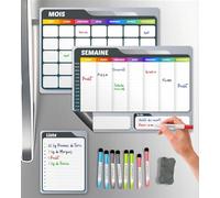 SKYCROO ® Calendrier Magnetique Frigo Blanc x3 + Accessoires - Planificateur Hebdomadaire + Mensuel + Mémo Aimanté Tableau Magnétique Planning Semaine Organisateur Familial Planner Semainier Tableaux