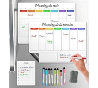 SKYCROO ® Calendrier Magnetique Frigo Blanc x3 + Accessoires - Planificateur Hebdomadaire + Mensuel + Mémo Aimanté Planning Semaine Tableau Magnétique Organisateur Planner Semainier Familial Tableaux