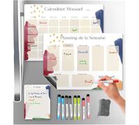 SKYCROO ® Calendrier Magnetique Frigo x3 + Accessoires - Planificateur Hebdomadaire + Mensuel + Mémo Aimanté Planning Semaine Tableau Magnétique Planner Semainier Tableaux Blanc Organisateur Familial
