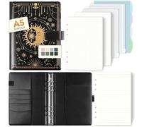 SKYDUE Classeur à anneaux A5 rechargeable, 135 feuilles de papier de recharge, carnet de notes avec pochettes de reliure, classeur A5 pour notes scolaires et carnet de voyage (ZB noir)