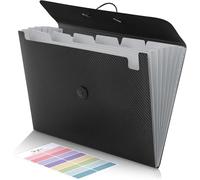 SKYDUE Porte-documents A4, 7 compartiments, avec élastique, organisateur de documents, classeur, trieur pour bureau, maison, école, documents (noir)