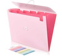 SKYDUE Porte-documents A4 7 compartiments, avec élastique, pour le bureau, la maison, l'école, les documents (rose)