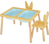 Skye Decor, Table and 2 Chairs - Blue, set de table pour enfants, 100 % PIN, bleu, 53 x 74 x 52 cm